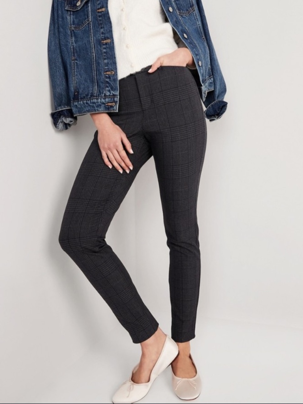 Old Navy Skinny Ankle Pixie Pant - Black/Grey Plaid